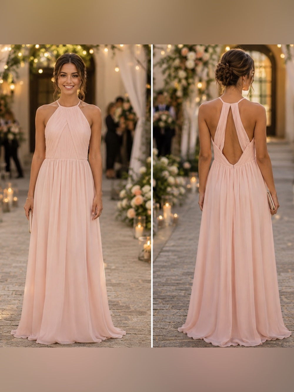 Bill Levkoff formal dress blush Pink Halter A-Line Maxi With open Back Size 10